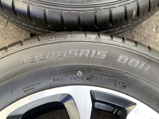 ล้อแม็ก Mazda 2 Skyativ ขอบ 15 สีดำปัดเงา พร้อมยางป้ายแดง 185-65-15 Dunlop ปี 19 สวยกริ๊บ
