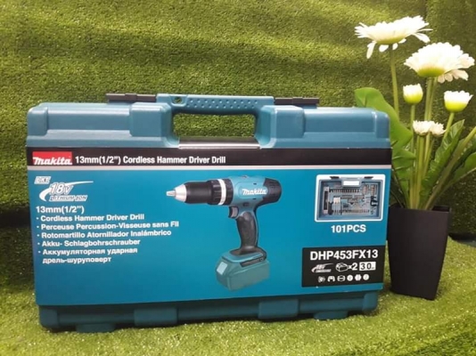 สว่านไร้สาย MAKITA DHP453FX13 แท้ประกันศูนย์ 6 เดือน อุปกรณ์เสริม 101 ชิ้น สว่านไร้สาย MAKITA DHP453FX13 แท้ประกันศูนย์ 6 เดือน อุปกรณ์เสริม 101 ชิ้น