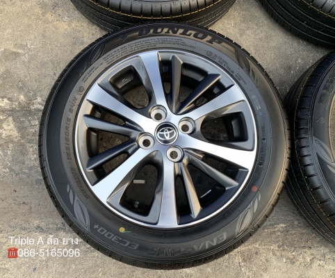 ล้อแม็กป้ายแดง Toyota Yaris Ativ ขอบ 15 สีเทาหน้าเงา พร้อมยางใหม่ป้ายแดง 185-60-15 Dunlop ปี 20 ใหม่ยกห้าง สวยกริ๊บ