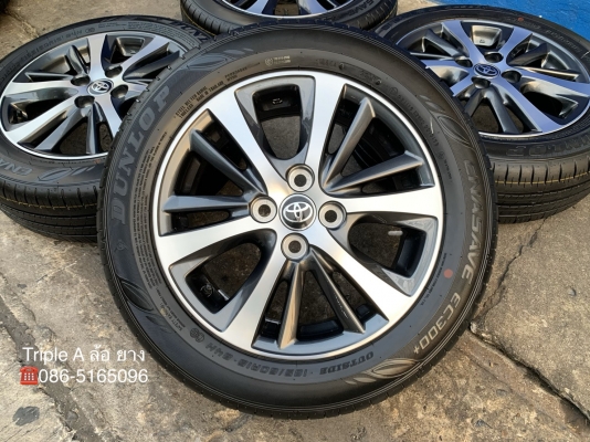 ล้อแม็กป้ายแดง Toyota Yaris Ativ ขอบ 15 สีเทาหน้าเงา พร้อมยางใหม่ป้ายแดง 185-60-15 Dunlop ปี 20 ใหม่ยกห้าง สวยกริ๊บ