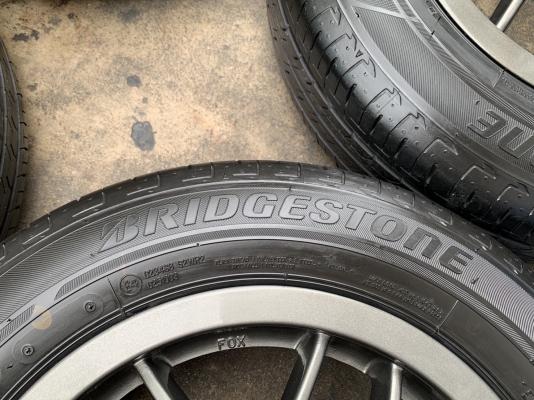 ล้อแม็ก 4รู100 FOX Germany ขอบ 14 สีเทากัน พร้อมยาง 175-65-14 Bridgestone ปี 19 สวยๆ