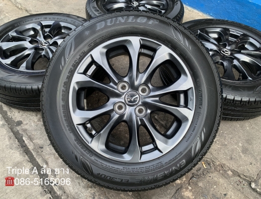 ล้อแม็ก Mazda 2 Skyativ ขอบ 15 สีดำ มิดไนท์ พร้อมยาง 185-65-15 Dunlop ปลายปี 17 สภาพดี