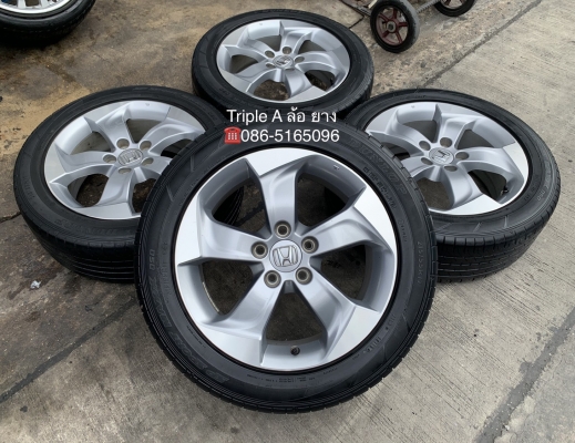 ล้อแม็ก Honda HRV ขอบ 17 สีบอร์นเงิน แถมยาง 215-55-17 Dunlop ปี 15