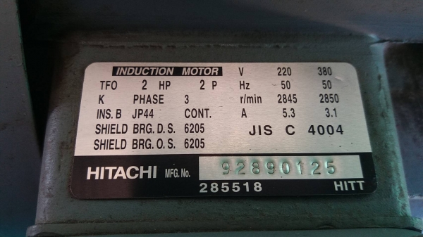 มอเตอร์ ยี่ห้อฮิตาชิ ขนาด 2 แรง สามเฟส 380v ความเร็วรอบ 2850 rpm สภาพดี เดิมๆ ใช้งานได้ปกติ ราคา 2,5 มอเตอร์ ยี่ห้อฮิตาชิ ขนาด 2 แรง สามเฟส 380v ความเร็วรอบ 2850 rpm สภาพดี เดิมๆ ใช้งานได้ปกติ ราคา 2,5
