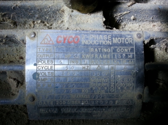 ขาย มอเตอร์ CYCO 7.5 แรง 220v. มือสอง