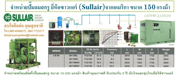 ปั๊มลมสกรู 7.5-500 แรงม้า 5.5-400 กิโลวัตต์ 7-13 บาร์ 630-75,050 ลิตร/นาที 22.2-2,473.8 ลูกบาศก์ฟุต/นาที