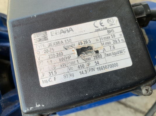 ขายปั๊มน้ำหัวปั๊มสแตนเลสแรงดันสูง Ebara 1.5HP. 220V รุ่น Jex M/A 150 ไฟบ้าน made in Italy มีระบบล่อน ขายปั๊มน้ำหัวปั๊มสแตนเลสแรงดันสูง Ebara 1.5HP. 220V รุ่น Jex M/A 150 ไฟบ้าน made in Italy มีระบบล่อน