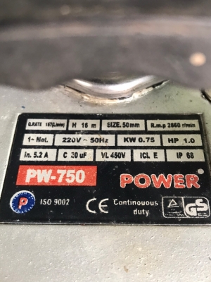 ปั๊มจุ่ม ปั๊มแช่ ยี่ห้อ Power รุ่น PW750 ใช้ไฟ 220v 750w สภาพดี ราคา 1,500 บาทรวมส่งค่ะ