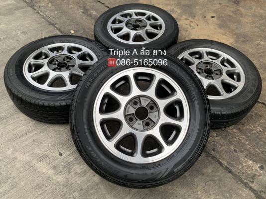 ล้อแม็ก 4รู100 Toyota (Made in Germany) ขอบ 14 สีเทาหน้าเงา แถมยาง 185-65-14 ปี 13