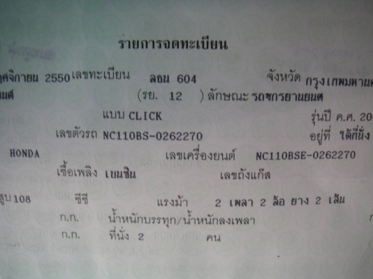 เล่มทะเบียนหลุดจำนำฮ้อนด้าคลิก (((ไม่มีชุดโอน)))