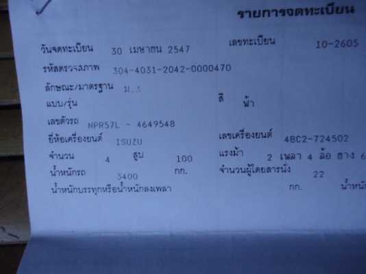 ง 4BCA-100 แรงม้า ยาว 4.30 มขาย 6 ล้อ อีซูซุ NPR-57L เครื่อ. ปี 2547 สภาพสวย เครื่องดี พร้อมใช้ สนใจ