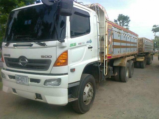 HINO 344  ซี่รี่ 500   ปี  52 เครื่องเดิมเกียร์เดิม พ่วงแม่ลูกดั้มดิน  กระบะเนียม   ลูก  3  คาน
