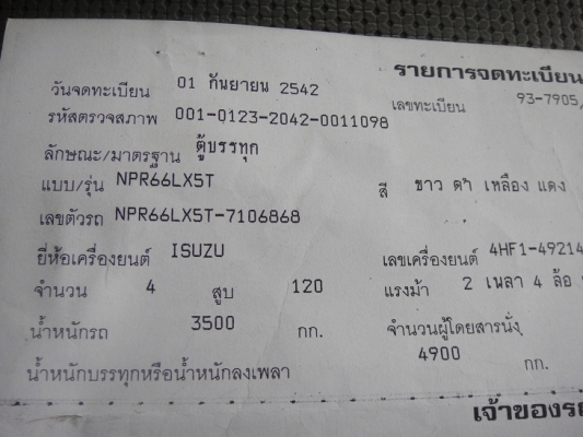ขาย อีซูซุ NPR 120 แรง ตู้แห้ง 4.3 เมตร ( ห้างแท้ ) จดปี 42