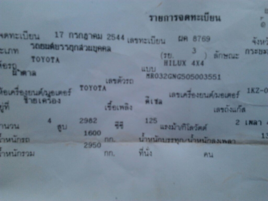 ***ขายแล้วครับขอบคุณ Truck2hand ขาย ขาย กระบะแค็ป 4WD TOYOTA HILUX TIGER 3.0 EFI TURBO 4WD ปี44/01 สภาพสวยเดิม บาง สีเดิมไม่มีเคลม เครื่องเดิม1KZ  เกียร์เดิม ภายในสวย แอร์ พาวเวอร์ กระจกไฟฟ้า ABS ยางสวย คัสซีสวยมากๆ ช่วงล่างแน่น  เกียร์โฟร์ลใช้งานปกติ พร้