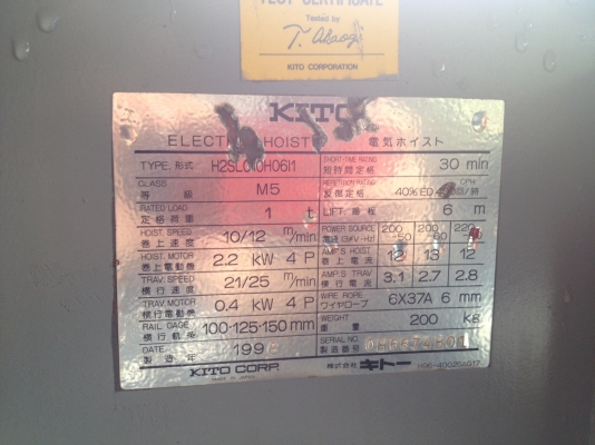 ขายรอกสลิง KITO 1 ตันพร้อมตัวเดิน สภาพดีมากๆๆ