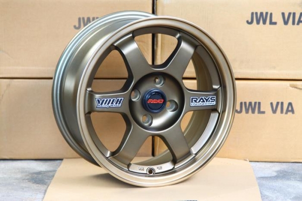 ล้อใหม่15" TE37 4รู100 กว้าง7 ออฟ38 สีทองยิงทรายขอบชา งานเหมือนแท้