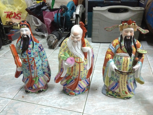 ฮก ลก ซิ่ว แป๊ะยิ้ม องค์ 9 นิ้วกับ 13 นิ้ว แถมแจกันต้นสน 2 ใบ