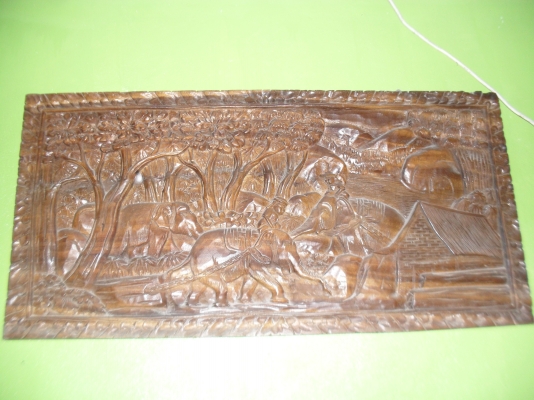 ไม้แกะสลัก ช้างลากซุง