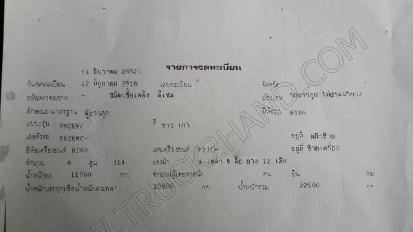 รถบรรทุก 10 ล้อบรรทุก  ยี่ห้อ HINO