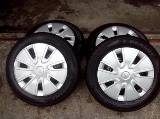 กะทะมิราจ2013 ขอบ14 4รู100 + ยาง Dunlop 165/65/14 ปี13 ถอดป้ายแดง