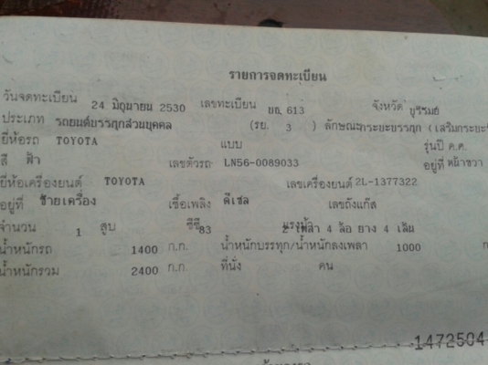 ขายกระบะ TOYOTA ฮีโร่ พร้อมคอกเหล็ก เครื่องดี แชสซีสวย เอกสารพร้อมโอน