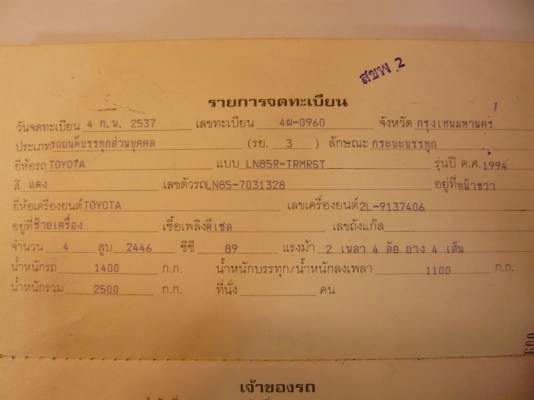 ขายทะเบียนกระบะ TOYOTA MIGHTY-X 13550 บาท
