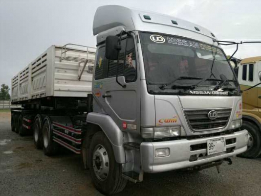 ขายรถหัวลากพร้อมหางเซมิดัมพ์ NISSAN UD454 320 แรงม้าปี 2553 พร้อมหางเซมิดัมพ์สามมิตรลอนเฉียงปี 2551 3 คานยาว 9 เมตร ราคา 2850000