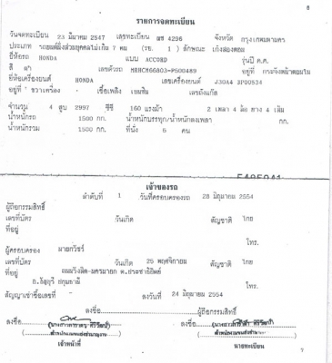 ขายเล่มทะเบียน honda accord ปี 2547 สีดำ พร้อมเพลท