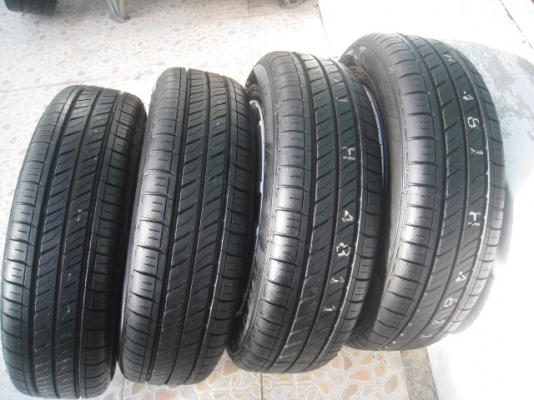 ขายกะทะล้อ Mitsubishi mirage ขอบ14 4รู100 + ฝาครอบ+ ยางปี 12 (081-3747940)