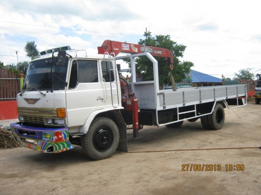ขายรถบรรทุกหกล้อติดเครนฮีโน่ FF177 เครื่อง HO7Dแน่นดี 195 แรงม้ากระบะยาว 7.20 เมตรเบรคชิฟฟี่