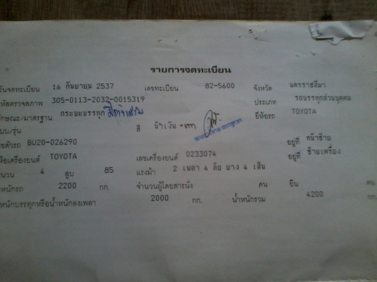 ขาย 4 ล้อ  TOYOTA BU20  (จองแล้วคุณศักดิ์ ชลบุรี )