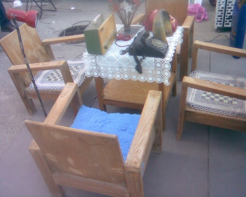 ชุดเก้าอี้ไม้สักแผ่นเดียวงานเก่า