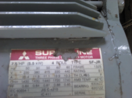 มอเตอร์MISUBISHI 7.5 HP 3 เฟส 380 V. สภาพดีไม่มีรอยการแกะซ่อมมาก่อน