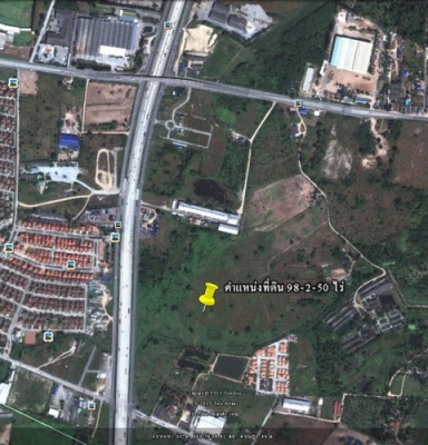 ขายที่ดิน เนื้อที่ 106 -02 -50 ไร่ ติดถนนมอร์เตอร์เวย์ สาย 7  ก่อนถึงแยกไปท่าเรือแหลมฉบัง