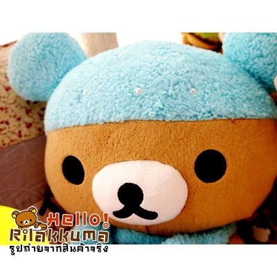 ตุ๊กตาหมีริลัคคุมะใส่หมวกและผ้าพันคอสีฟ้า น่ารัก จากญี่ปุ่น