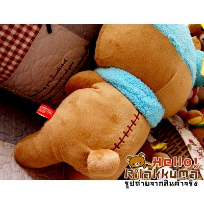 ตุ๊กตาหมีริลัคคุมะใส่หมวกและผ้าพันคอสีฟ้า น่ารัก จากญี่ปุ่น