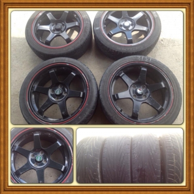 ขายแม็กมือ2 ลายTE37 ขอบ17 4รู100 + ยาง ราคา 7,500 บาทถูก