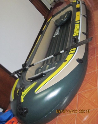 ขายเรือขายSeahawk4 พร้อมเครื่องhangkai3.5(ปี2013)พร้อม แท่นเครื่องแสตนแลสอย่างดี และ เต้นกันแดด ขาย 21.000-