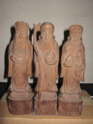 +++++ฮก ลก ซิ่ว ไม้แกะสลัก  มั่งมีศรีสุข+++++