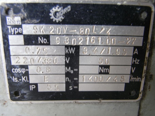 ขายมอเตอร์เกียร์ 1 HP. 380 V อัตราทด 1:60 สภาพดี พร้อมใช้งาน