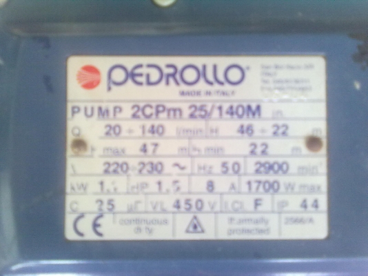 ปั๊มหอยโข่ง 2ใบพัด แรงครึ่ง 0.75 กิโลวัตต์ ของประเทศอิตาลี