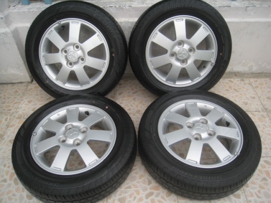 ขายแม็ก Mitsubishi mirage ถอดรถป้ายแดง 14"x4.5" et46 4รู100 +ยางปี0313  ตุ่มและสีหน้ายางมี(081-3747940)