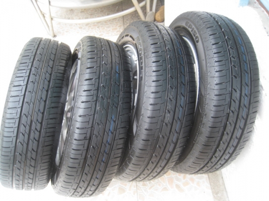 ขายแม็ก Mitsubishi mirage ถอดรถป้ายแดง 14"x4.5" et46 4รู100 +ยางปี0313  ตุ่มและสีหน้ายางมี(081-3747940)