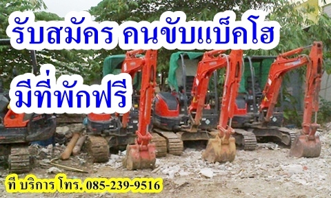 รับสมัครพนักงานขับรถแบคโฮ  วันละ 500 มี่ที่พักฟรี สนใจติดต่อ 085-239-9516