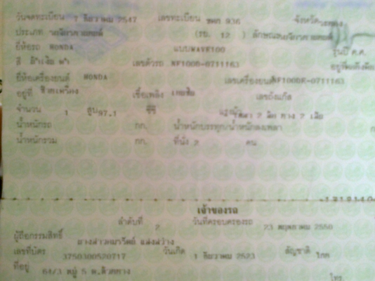 รถบ้าน Wave100S  ผู้หญิงใช้ ปี47 (รับเล่มทันที)