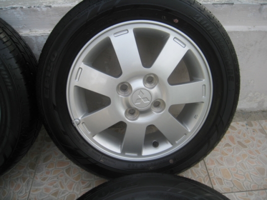 ขายแม็ก Mitsubishi mirage ถอดรถป้ายแดง 14"x4.5" et46 4รู100 +ยางปี0513 (081-3747940)
