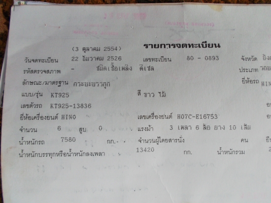 ขายด่วนรถสิบล้อHINOKT925วางเครืองHO7C185แรงม้า