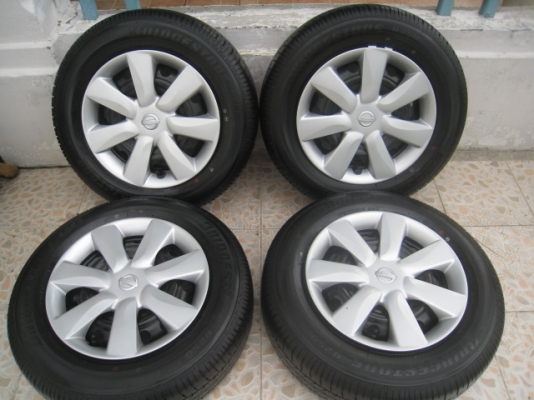 ขายกะทะล้อ Nissan almera ขอบ14 4รู100 +ฝาครอบ+ยางปี13 ตอนนี้มี 2 ชุดครับ(081-3747940)