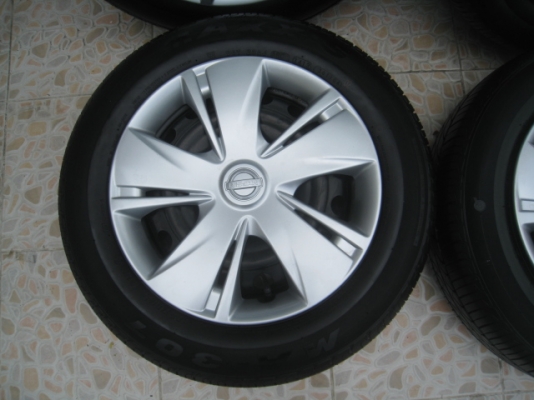 ขายกะทะล้อ Nissan march ขอบ14 4รู100 +ฝาครอบ+ยางปี1313 (081-3747940)