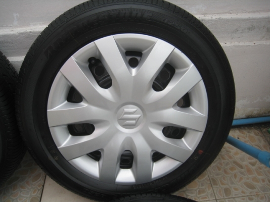 ขายกะทะล้อ Suzuki 4รู100+ ฝาครอบ + ยางป้ายแดง 175/65r15 ปี1813  (081-3747940)